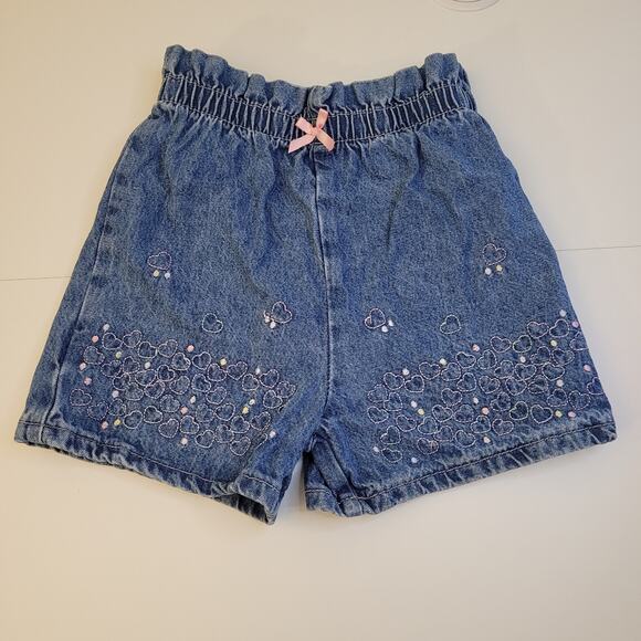 Lot of 3 Toddler Girls 4T Denim Shorts Sonoma Santa Fe Embroidered Vintage Cute! - Picture 5 of 16